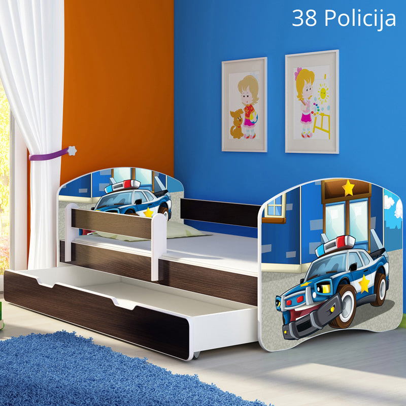 Dječji krevet ACMA s motivom, bočna wenge + ladica 180x80 cm 38 Policija
