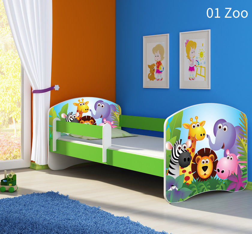 Dječji krevet ACMA s motivom, bočna zelena 160x80 cm 01 Zoo