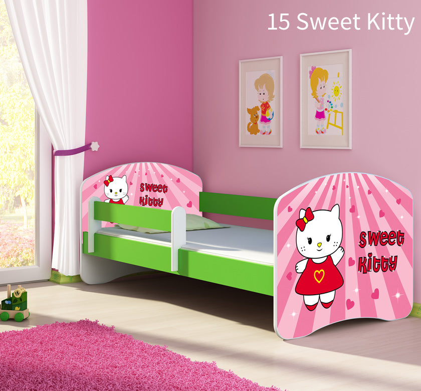 Dječji krevet ACMA s motivom, bočna zelena 180x80 cm 15 Sweet Kitty