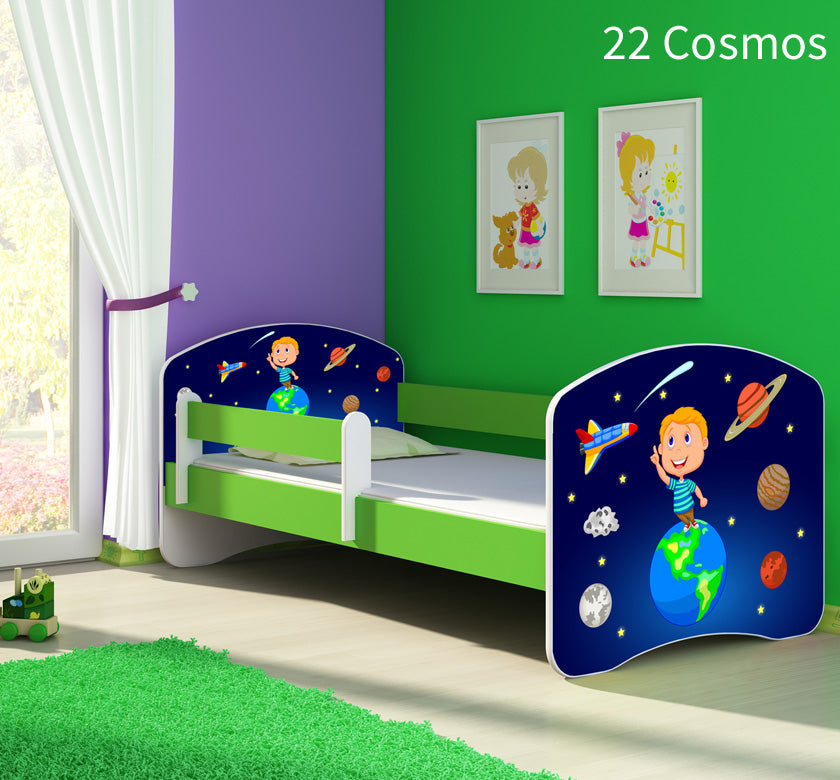 Dječji krevet ACMA s motivom, bočna zelena 140x70 cm 22 Cosmos