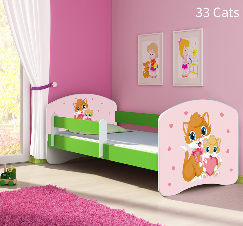 Dječji krevet ACMA s motivom, bočna zelena 160x80 cm 33 Cats