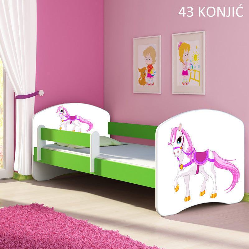 Dječji krevet ACMA s motivom, bočna zelena 180x80 cm 43 Konjić