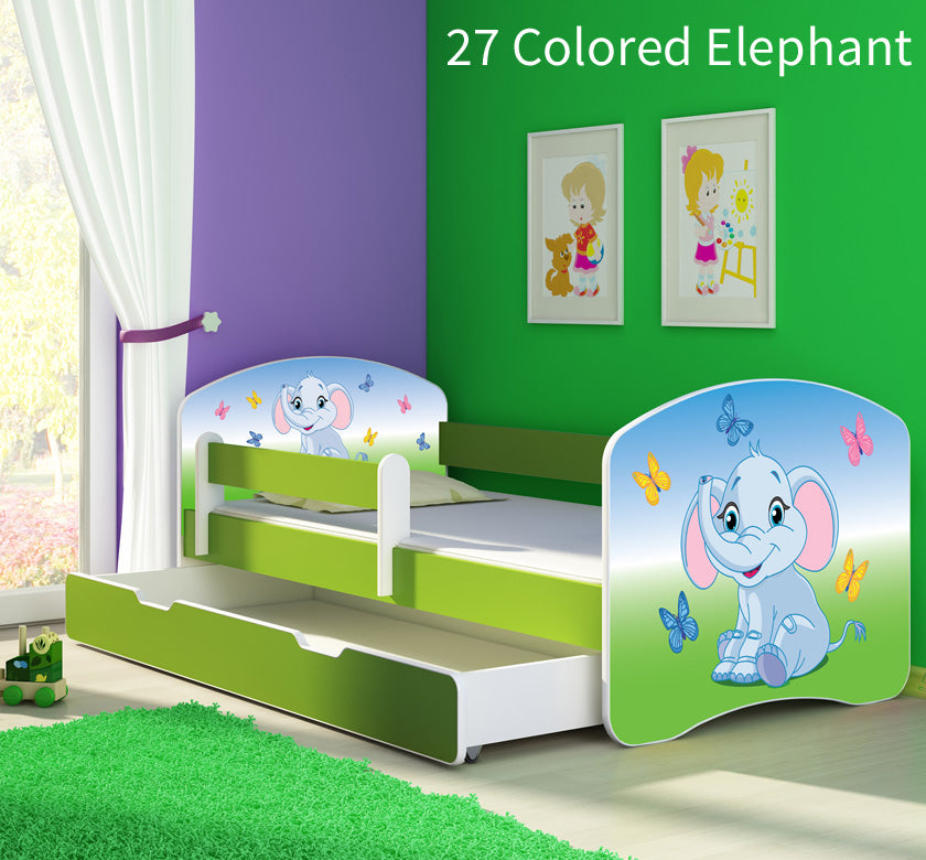 Dječji krevet ACMA s motivom, bočna zelena + ladica 180x80 cm 27 Colored Elephant