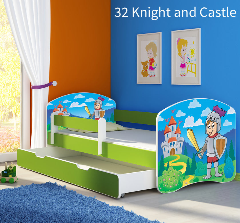 Dječji krevet ACMA s motivom, bočna zelena + ladica 160x80 cm 32 Knight