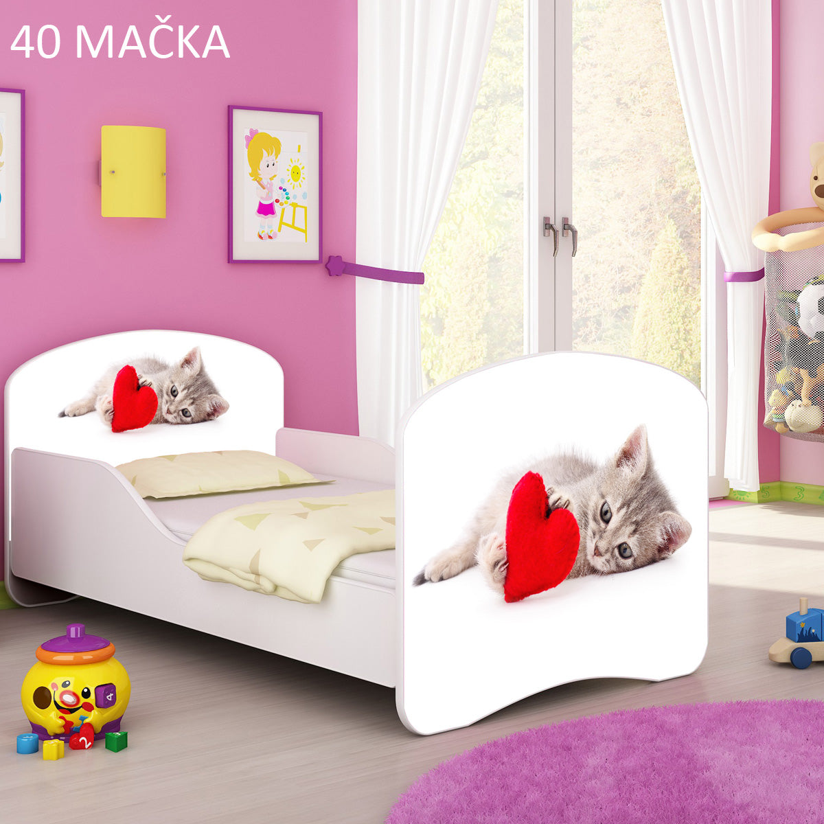 Dječji krevet ACMA s motivom 140x70 cm 40 Mačka