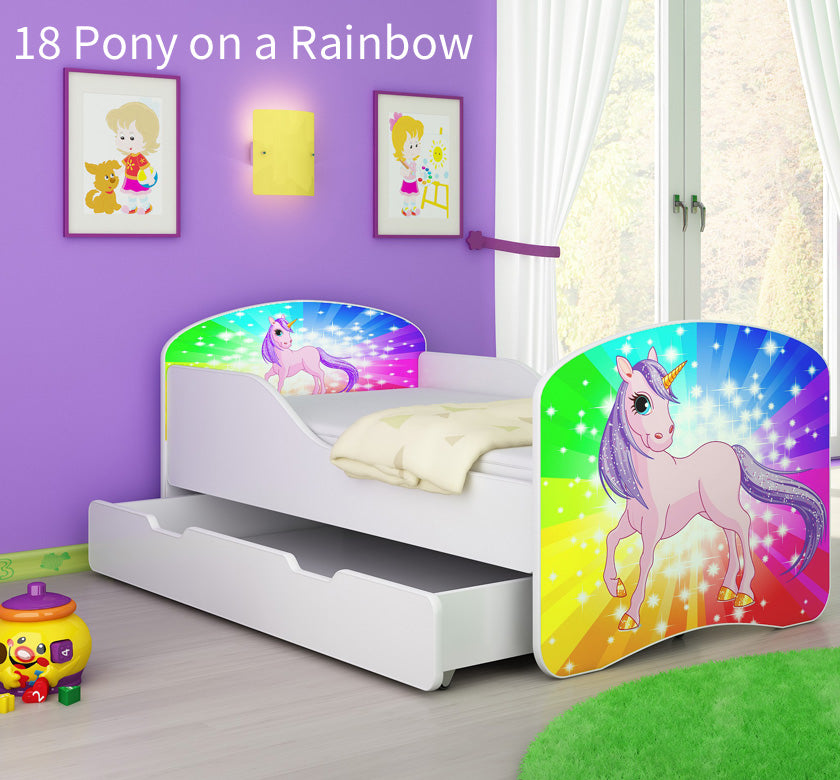 Dječji krevet ACMA s motivom + ladica 180x80 cm 18 Pony on a rainbow