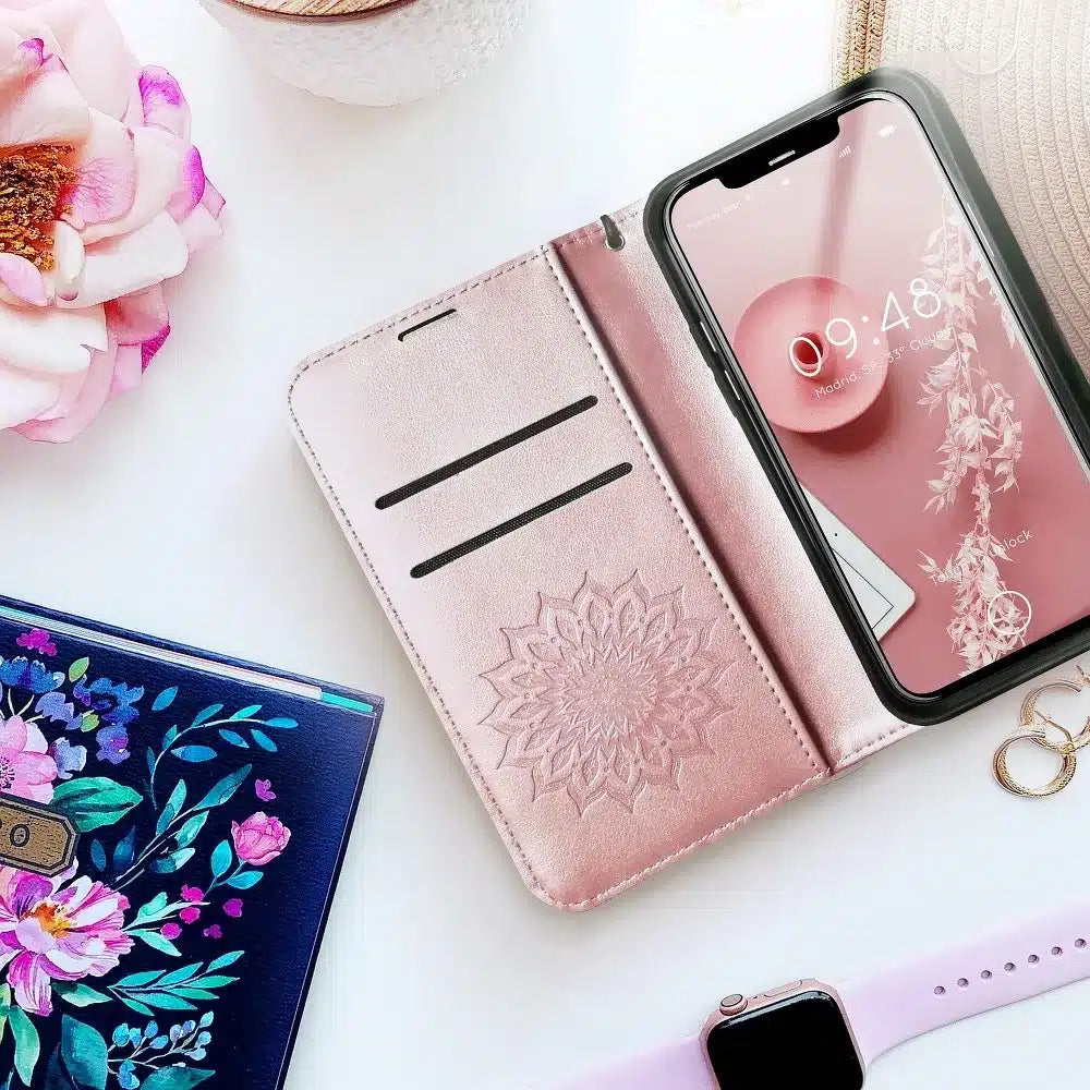 Pouzdro MEZZO Book na SAMSUNG GALAXY A12, mandala rose gold