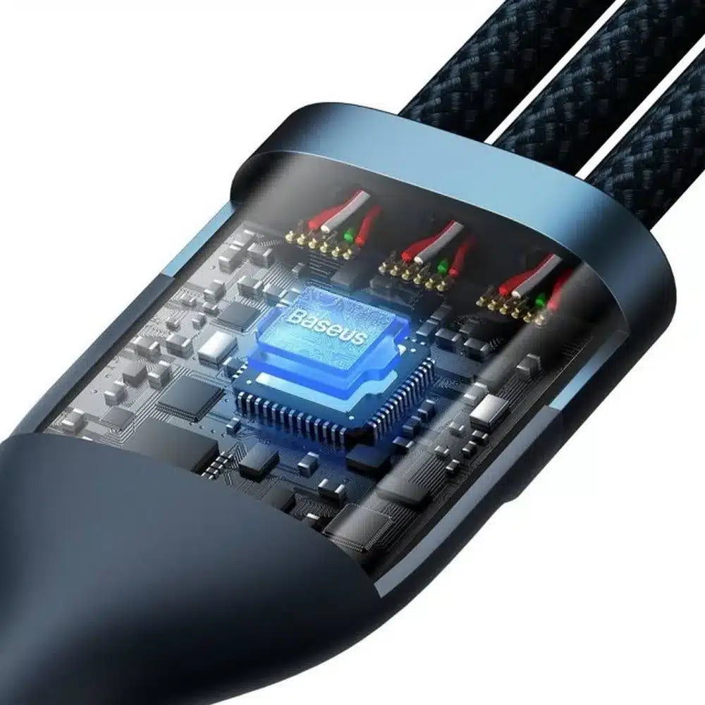 BASEUS USB kabel 3v1 Flash Series II USB A na Micro + Lightning 8-pin + Type C 100W 1.2m modri
