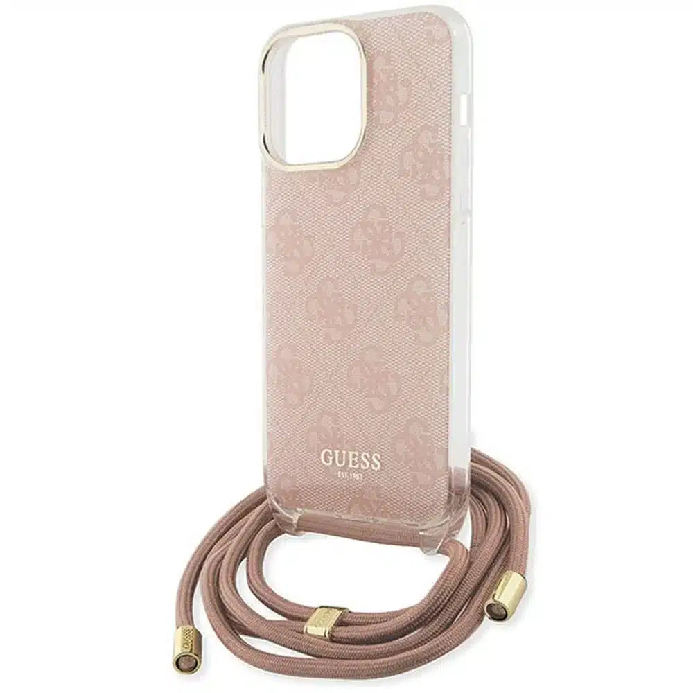 Originalna GUESS Hardcase GUHCP15LHC4SEP torbica za iPhone 15 Pro (Crossbody Cord 4G Print / pink)