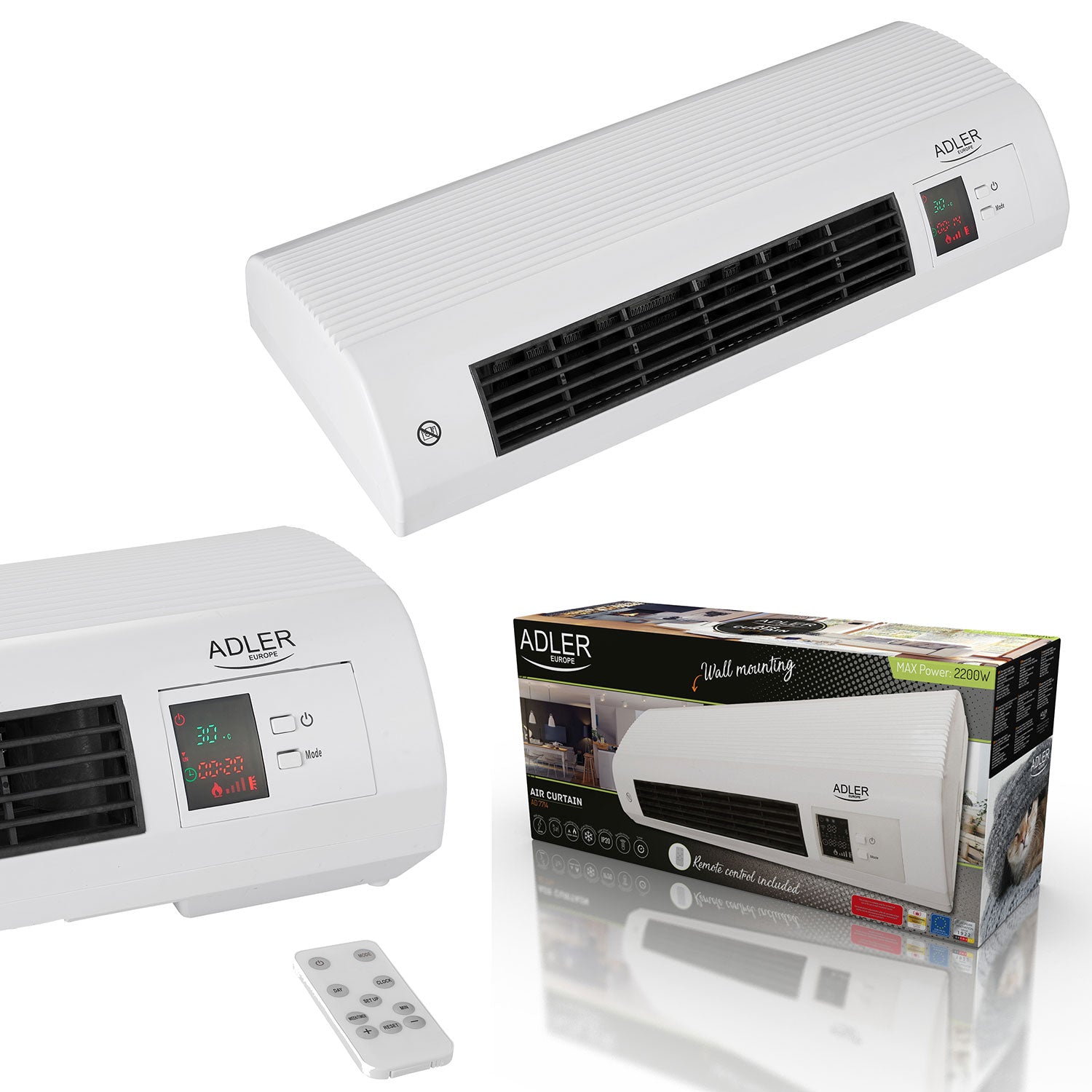 Električni stenski grelnik AD 7714, 2000W, daljinski upravljalnik