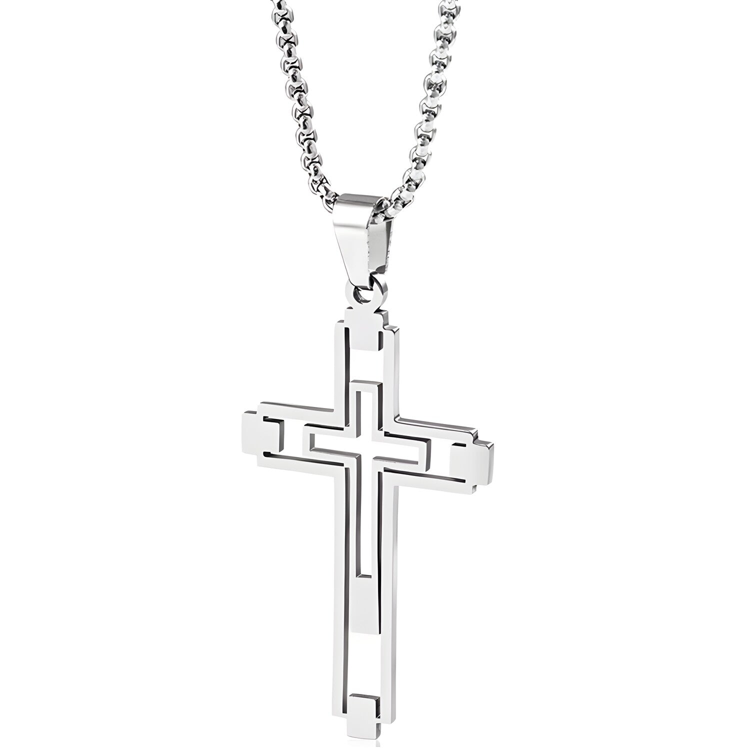 Ogrlica EM-34151 Cross - Srebrna KP34151