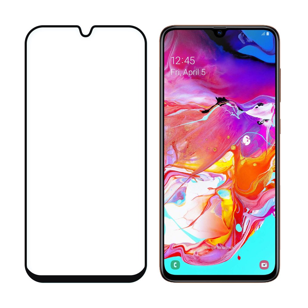 Kaljeno steklo, zaščita zaslona s polnim lepilom in ohišjem v okvirju za Samsung Galaxy A70, črna