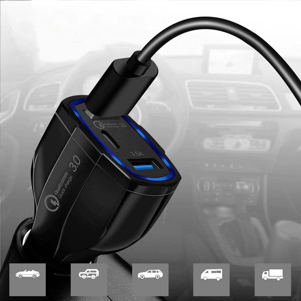Auto punjač Quick Charge 3.0 / 2 x USB + USB Type-C izlazi 7A