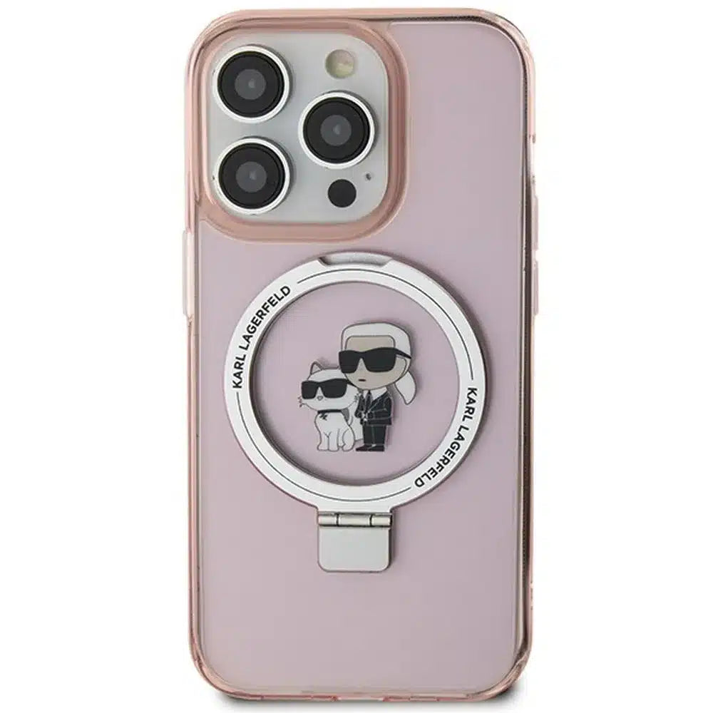 Originalna maska KARL LAGERFELD Hardcase za iPhone 15 Pro Max (Magsafe / Ringstand KC / roza)