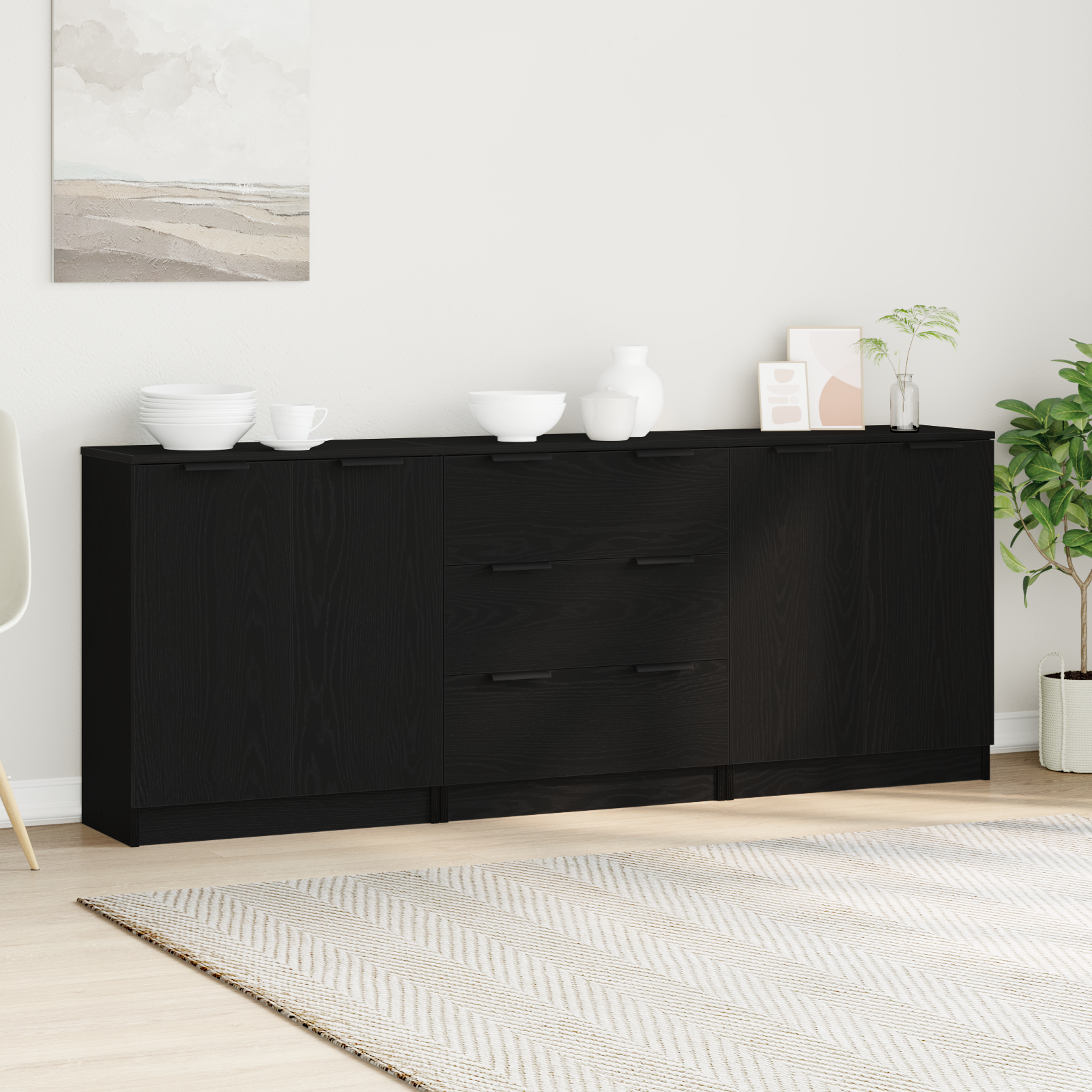 Kreveta 3 pcs Crni hrast 180 x 30 x 70 cm Konstruirano drvo