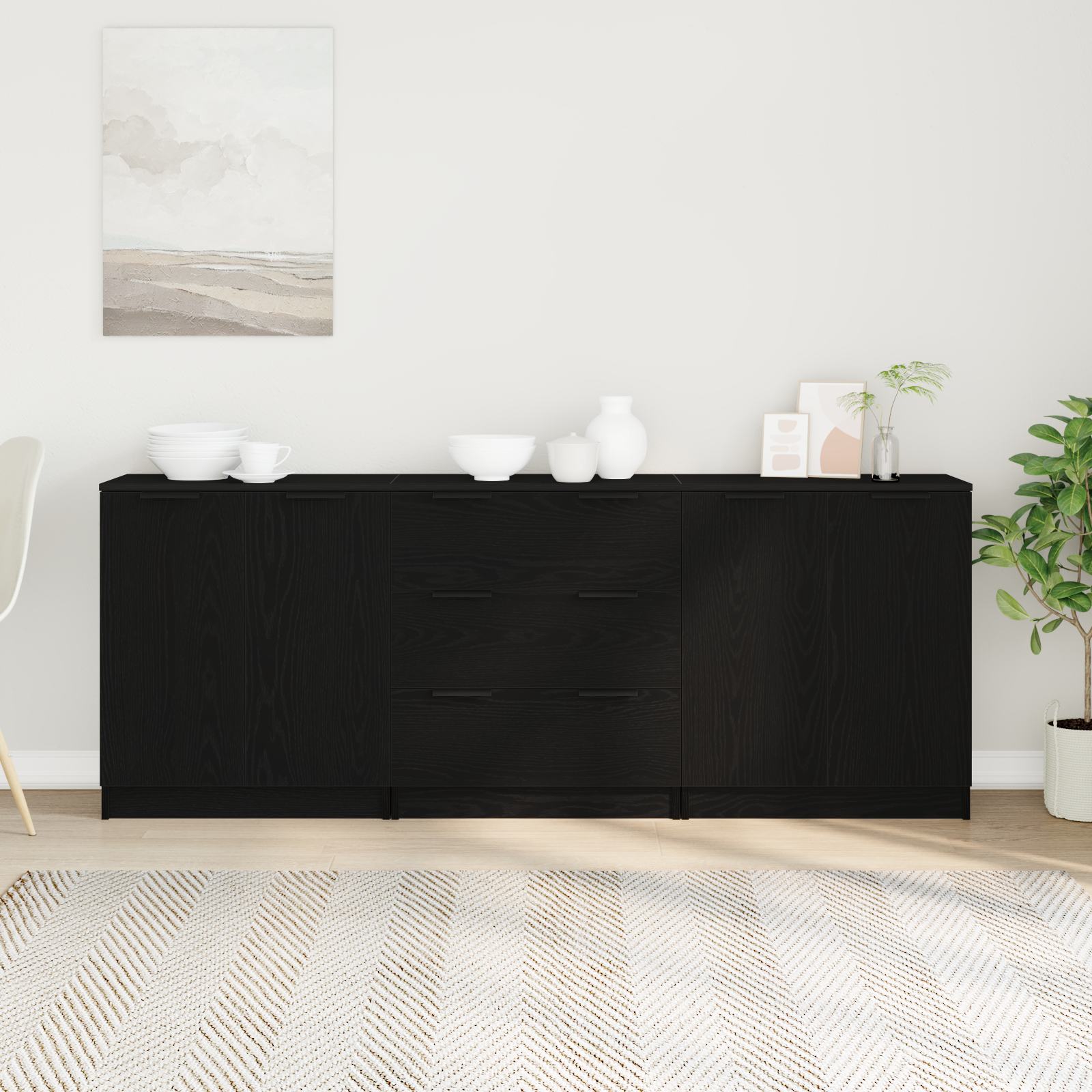 Kreveta 3 pcs Crni hrast 180 x 30 x 70 cm Konstruirano drvo