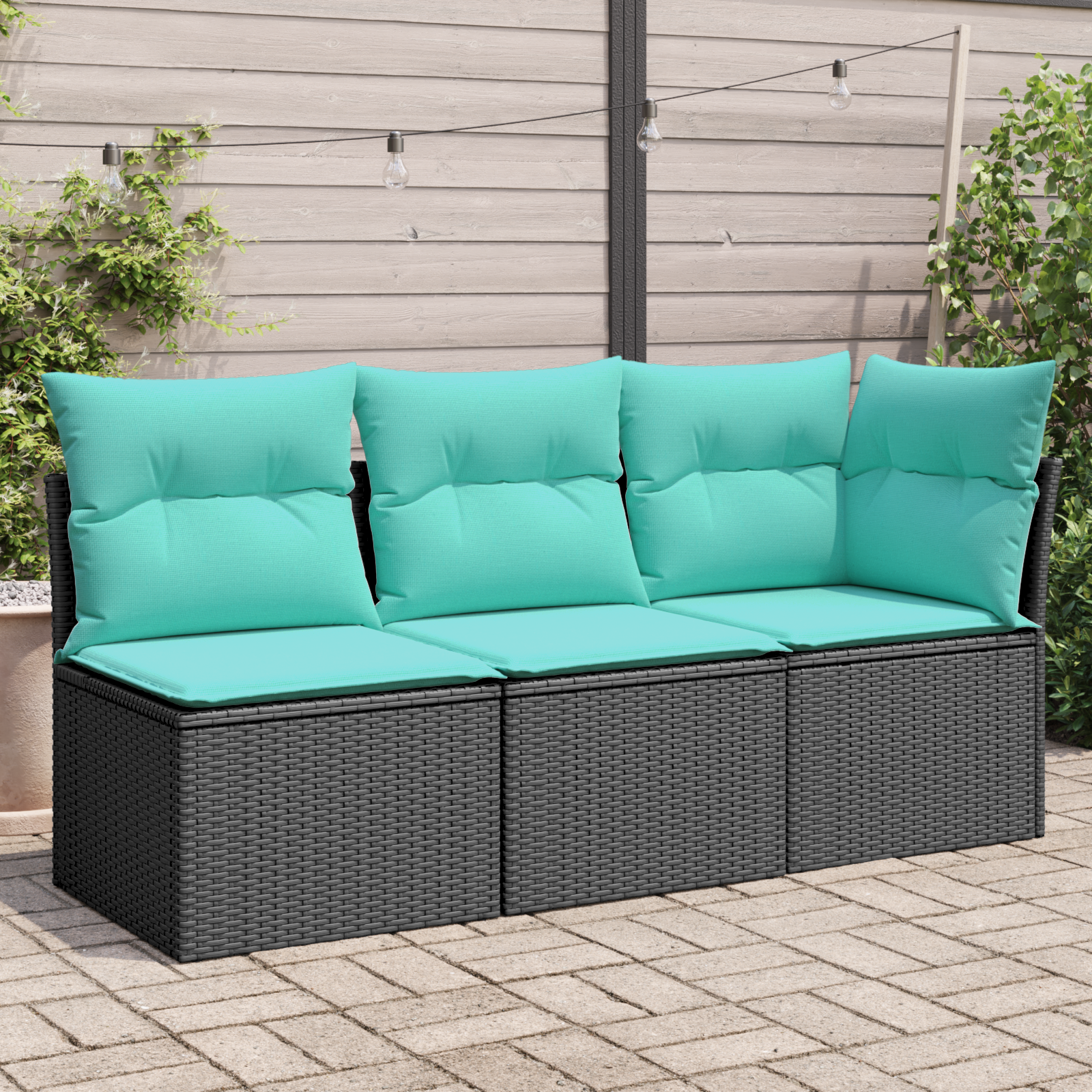 Vrtni kauč s jastukom Crna 172 x 62 x 69 cm Poli ratan
