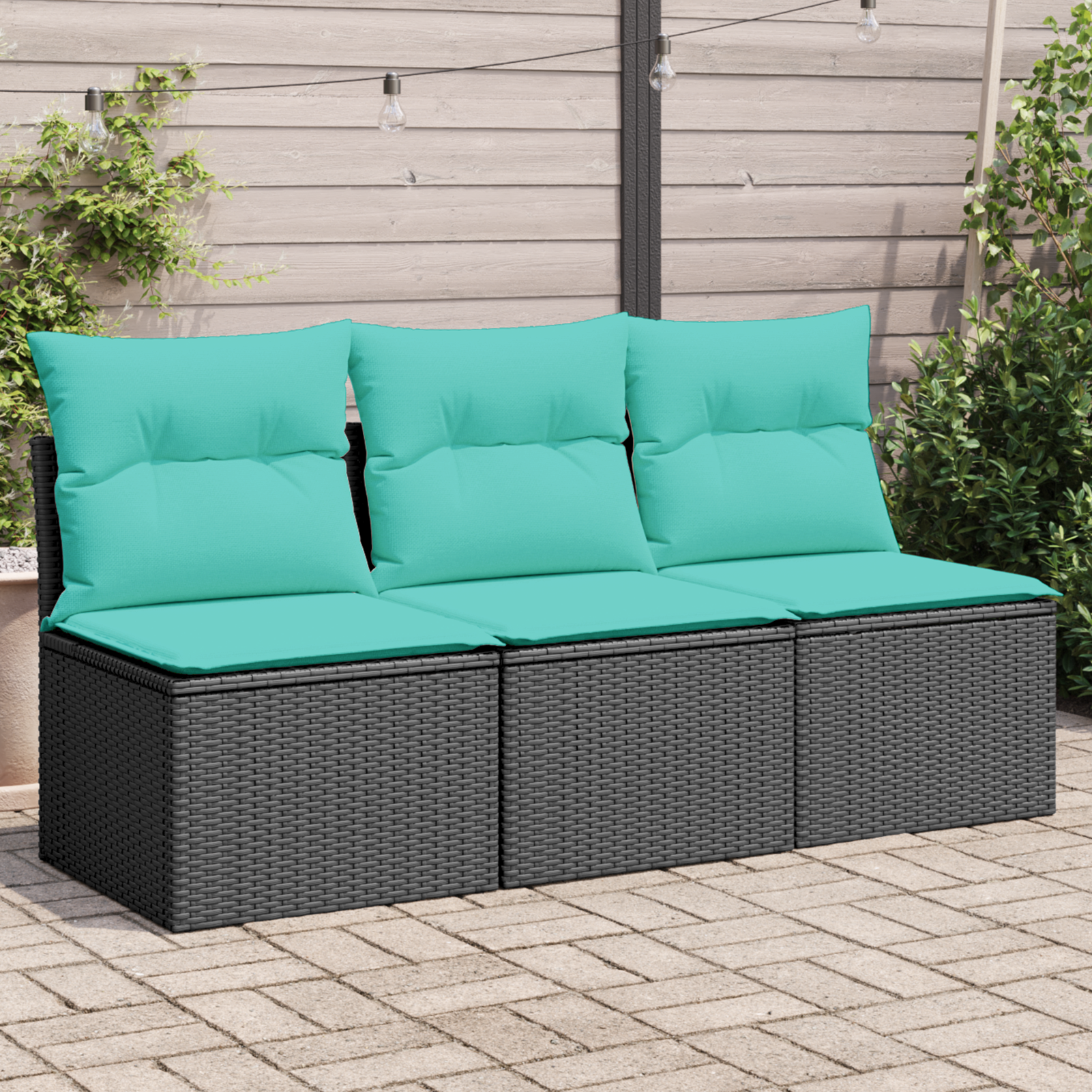 Vrtni kauč s jastukom Crna 165 x 62 x 69 cm Poli ratan