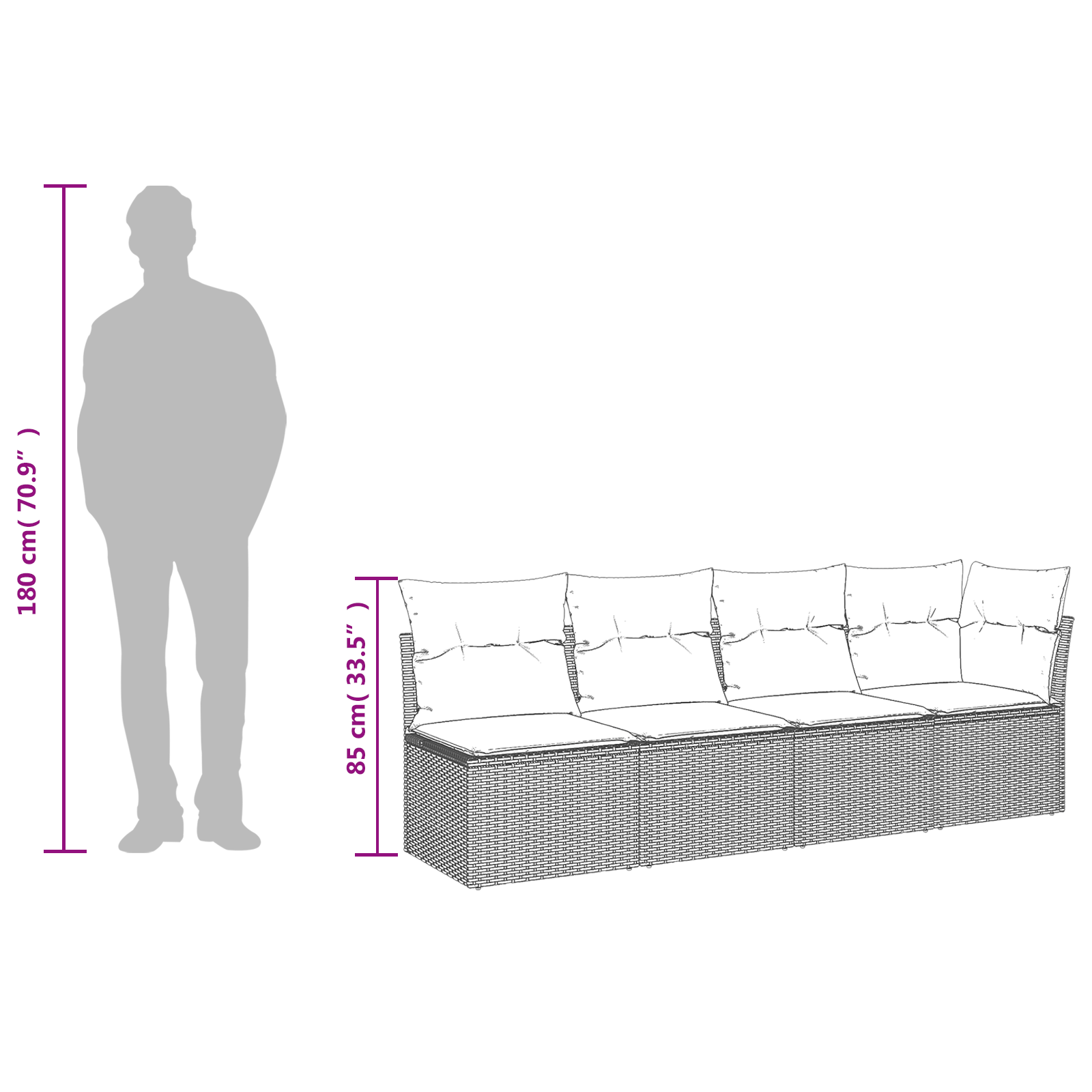 Vrtni kauč s jastukom Siva 227 x 62 x 69 cm poliratan