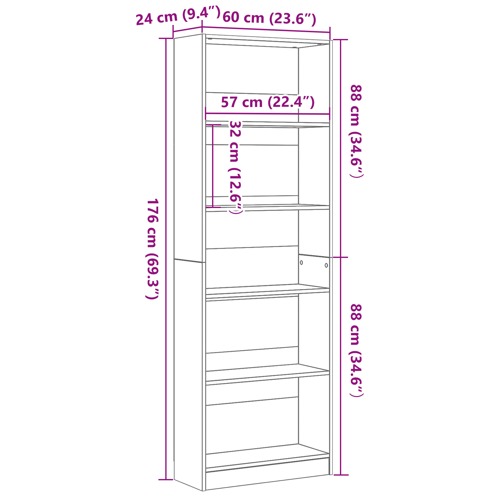 Polica Crni hrast 60 x 24 x 176 cm Konstruirano drvo