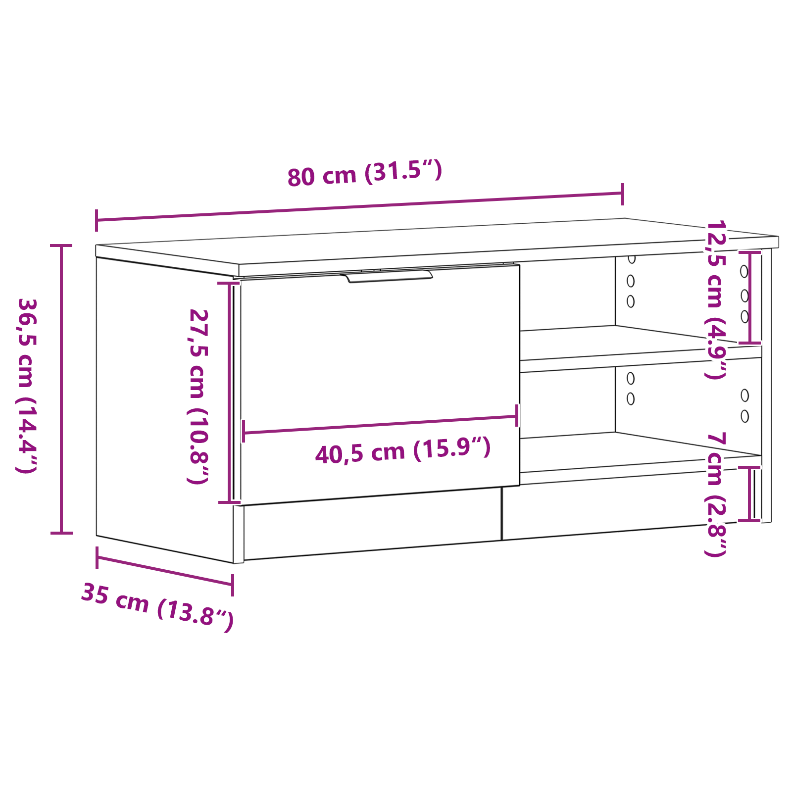 TV ormar Crni hrast 80 x 35 x 36,5 cm Konstruirano drvo