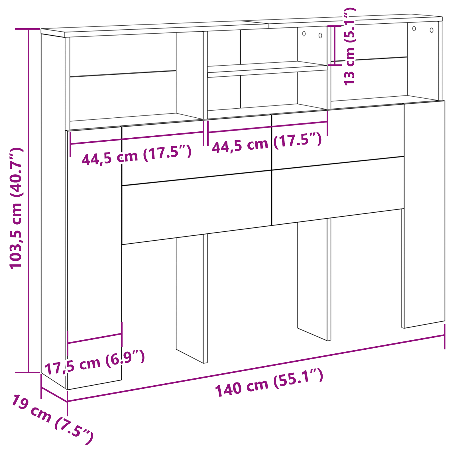 Glava kreveta s ormarićem Zidne Crni hrast 140 x 19 x 103,5 cm