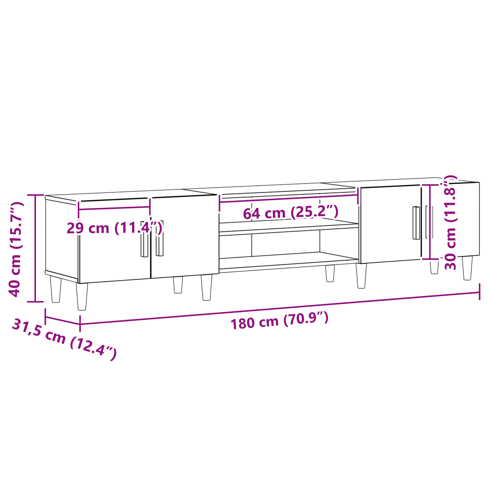 TV ormar Crni hrast 180 x 31,5 x 40 cm Konstruirano drvo