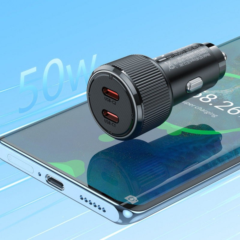 Nabíječka do auta Hoco NZ14B 50W 3A 2 x USB-C černá