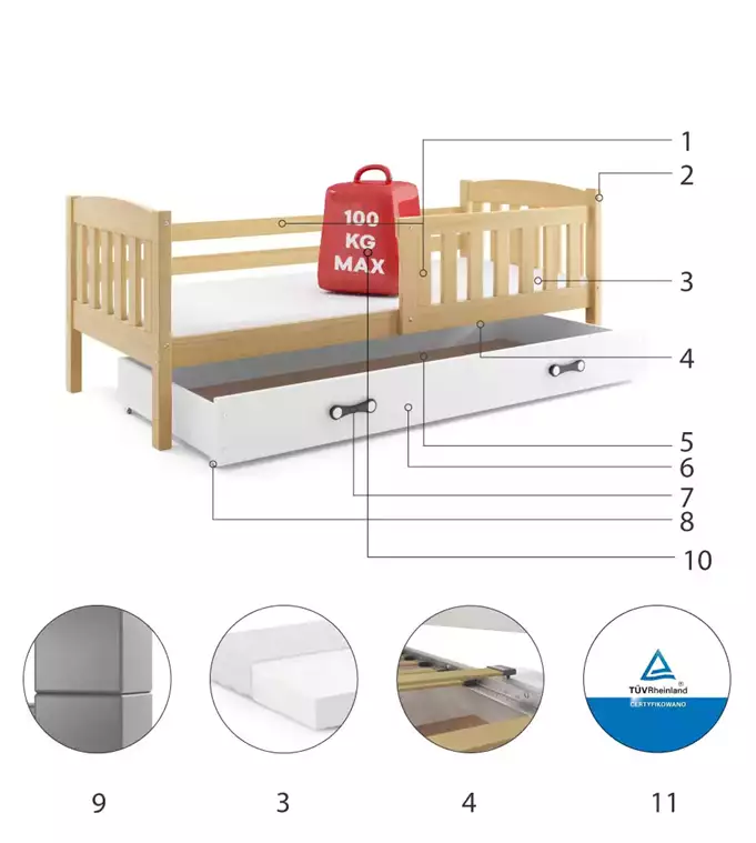 Krevet BMS Kubus + ladica 160x80 cm, PINE grafit