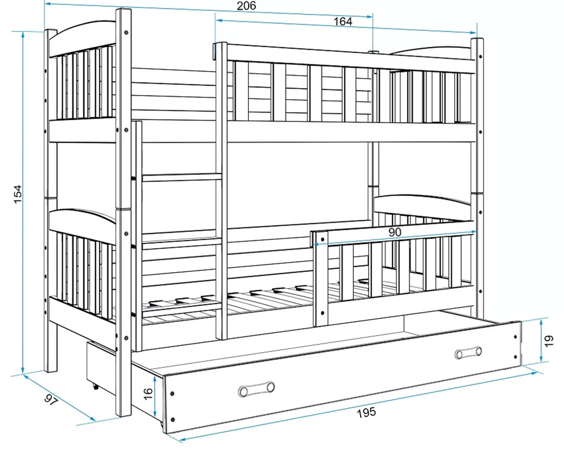 Krevet BMS Kubus na kat + ladica 200x90 cm, GRF
