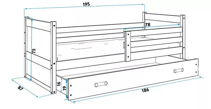 Krevet BMS Rico + ladica 190x80 cm, GRF plava