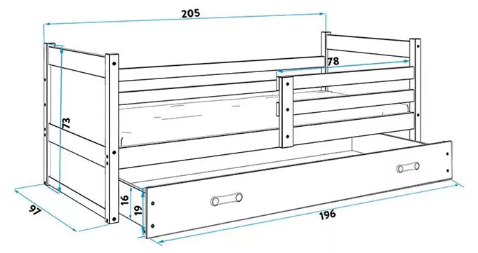 Krevet BMS Rico + ladica 200x90 cm, PINE bijela