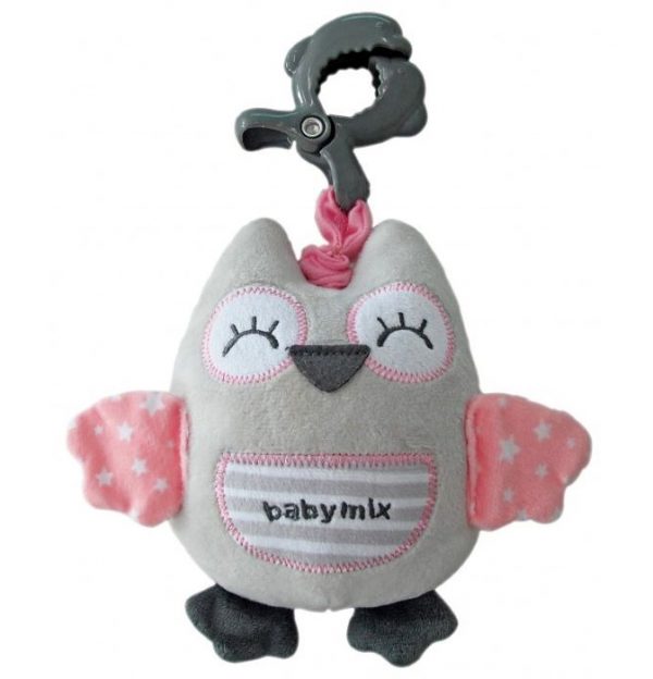 BabyMix pliš glazbena Sova – grey&pink