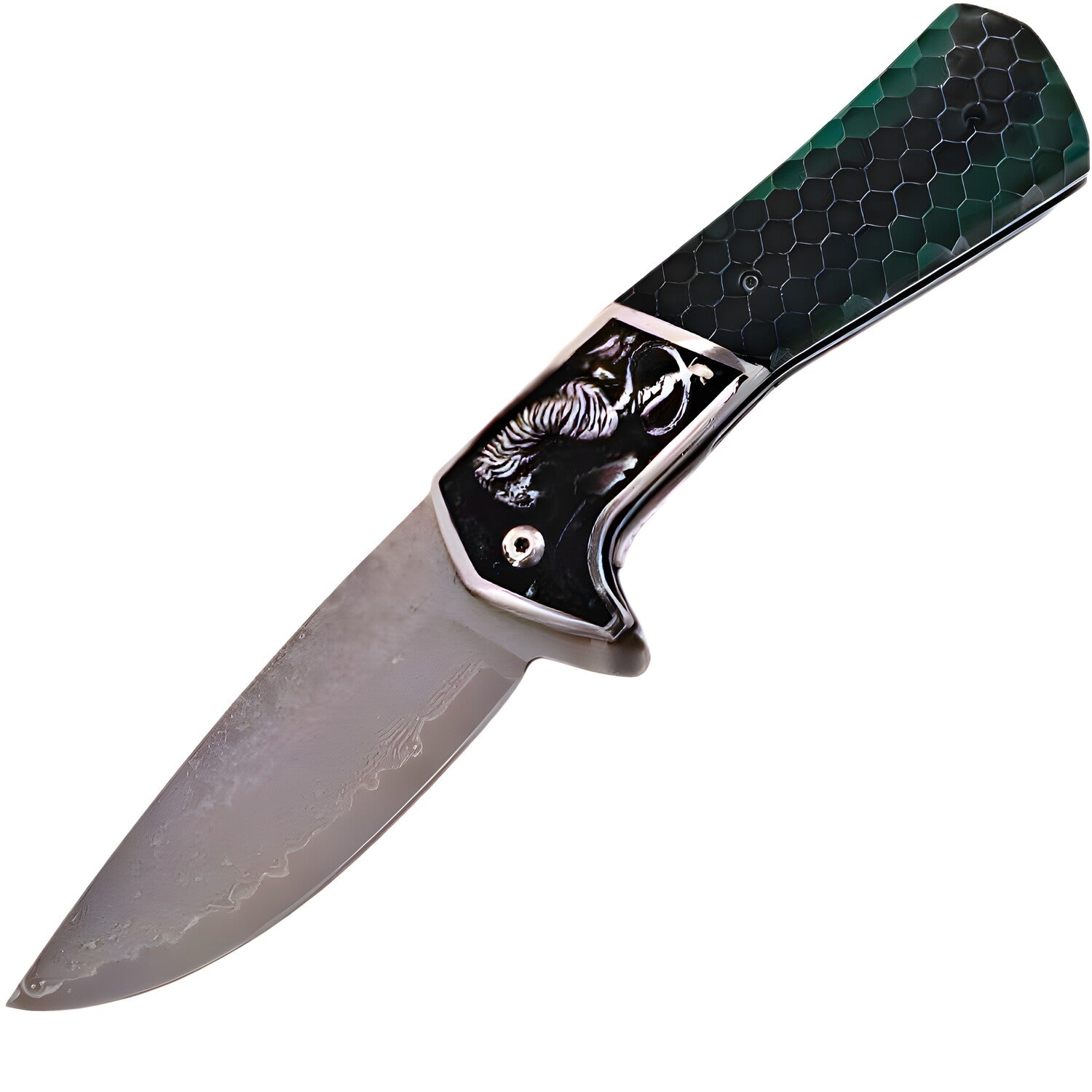 Damastni outdoor sklopivi nož CO - 39986 DA3244 - Zeleni KP39986