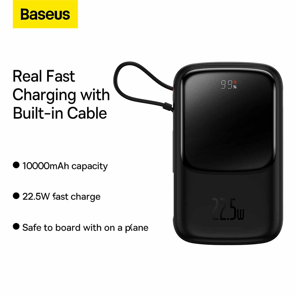 BASEUS POWER BANK 10000MAH QPOW PRO - USB + TYPE C - PD 22.5W SA KABELOM TYPE C (PPQD060101) CRNI