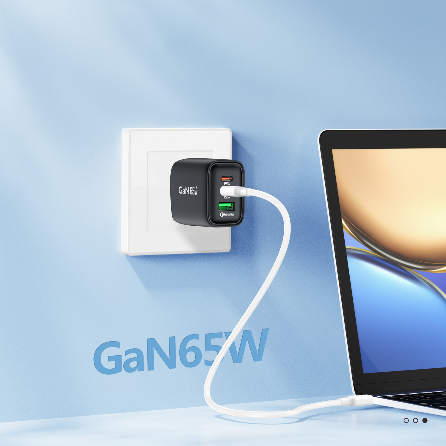 Nástěnná nabíječka Foneng GaN PPS - USB + 2xType C - QC 4.0+ PD 65W s kabelem Type C na Type C černá