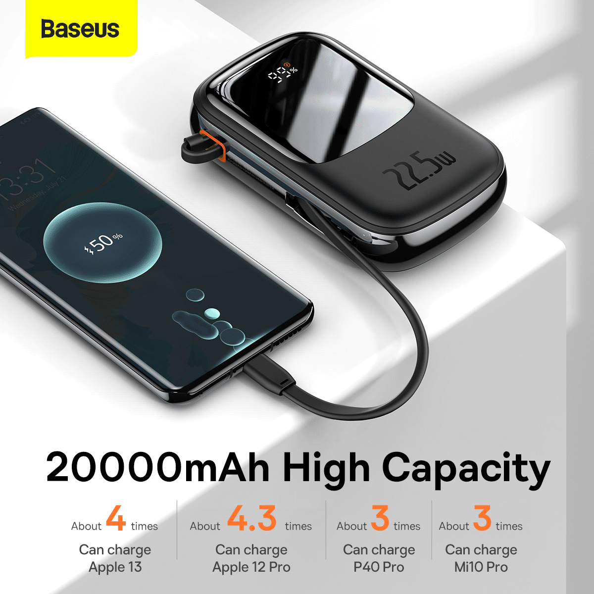 Baseus Power Bank 20000mAh Qpow Pro - USB + Type C - PD 22,5W s Type C kabelom (PPQD060301) crni