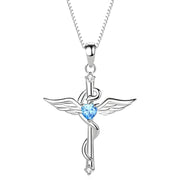Ogrlica Wing Cross - Srebrna / Plava KP28838