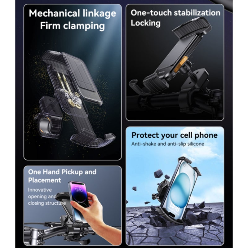 Držač za motocikl Yesido C249 za mobitele od 4.8"- 6.8" inča crni